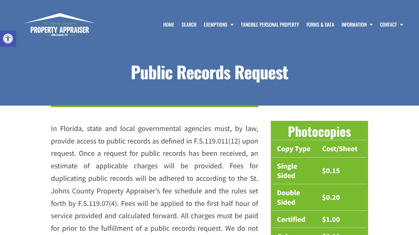 Public Records Request - Saint Johns County Property Appraiser